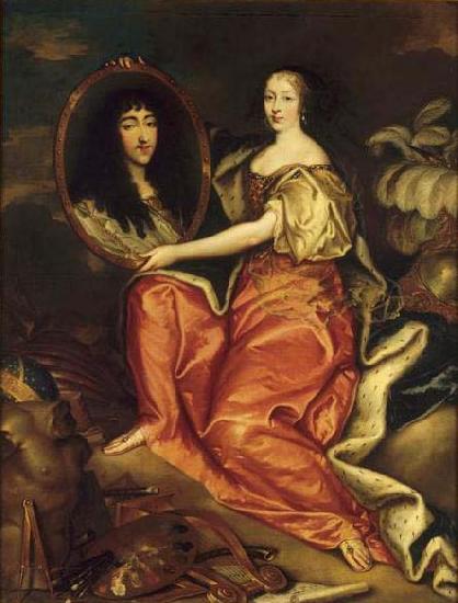 unknow artist Henriette d'Angleterre as Minerva holding a painting of her husband the Duke of Orleans Germany oil painting art